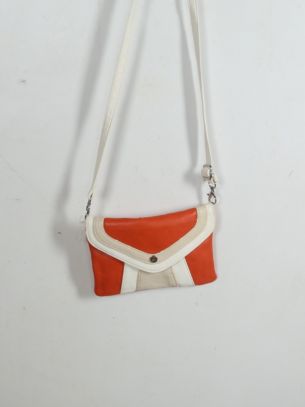 White and Orange Leather Crossbody Clutch